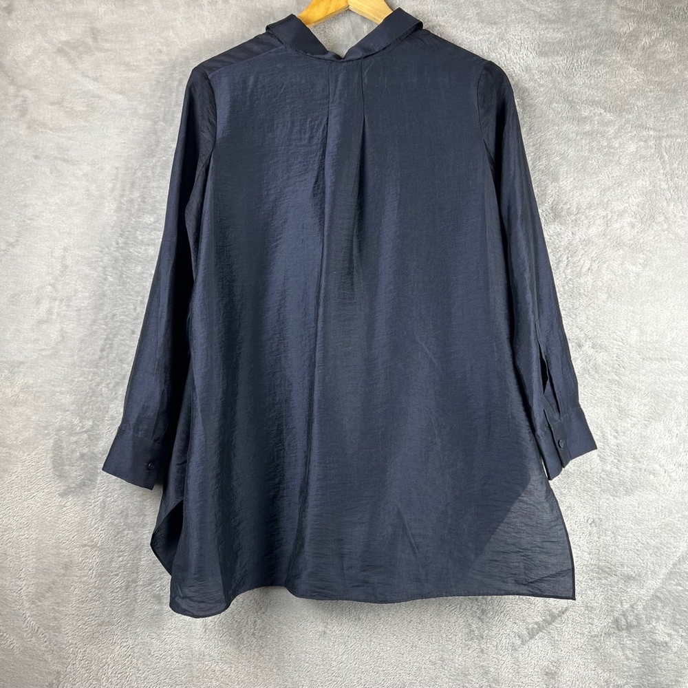 COS Button Up Shirt Women's 4 Midnight Blue Crinkled Draped Shirt - Picture 3 of 12